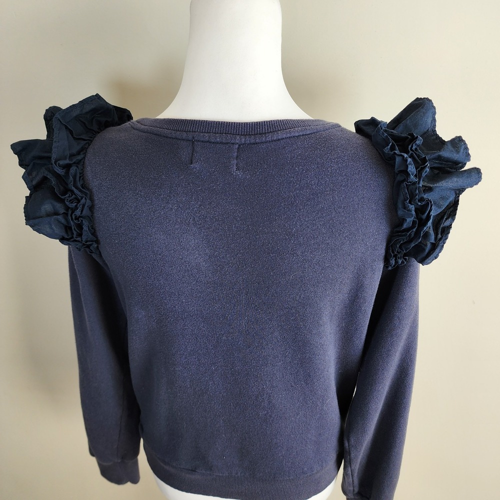 NATION LTD Esther Sweatshirt Ruffle Shoulder Womens XS‎ Navy Feminine French Top - Picture 5 of 14